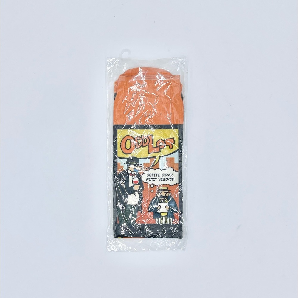 NEW Odd Lot Petite Sirah & Petit Verdot Comic Strip Orange Promo Socks Adult OS